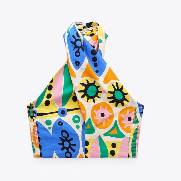 BRAND NEW!!  Zara multicolored printed halter top. Size small - Picture 3 of 7